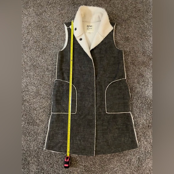 Dylan Los Angeles faux fur shearling lined long vest with pockets in dark grey. - Picture 11 of 16